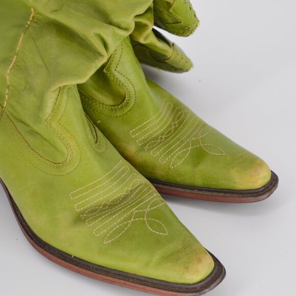 Vintage Slouchy Cowboy Boots Mid Calf Western Leather Cowgirl Green Womens 7.5 8 - Picture 7 of 8